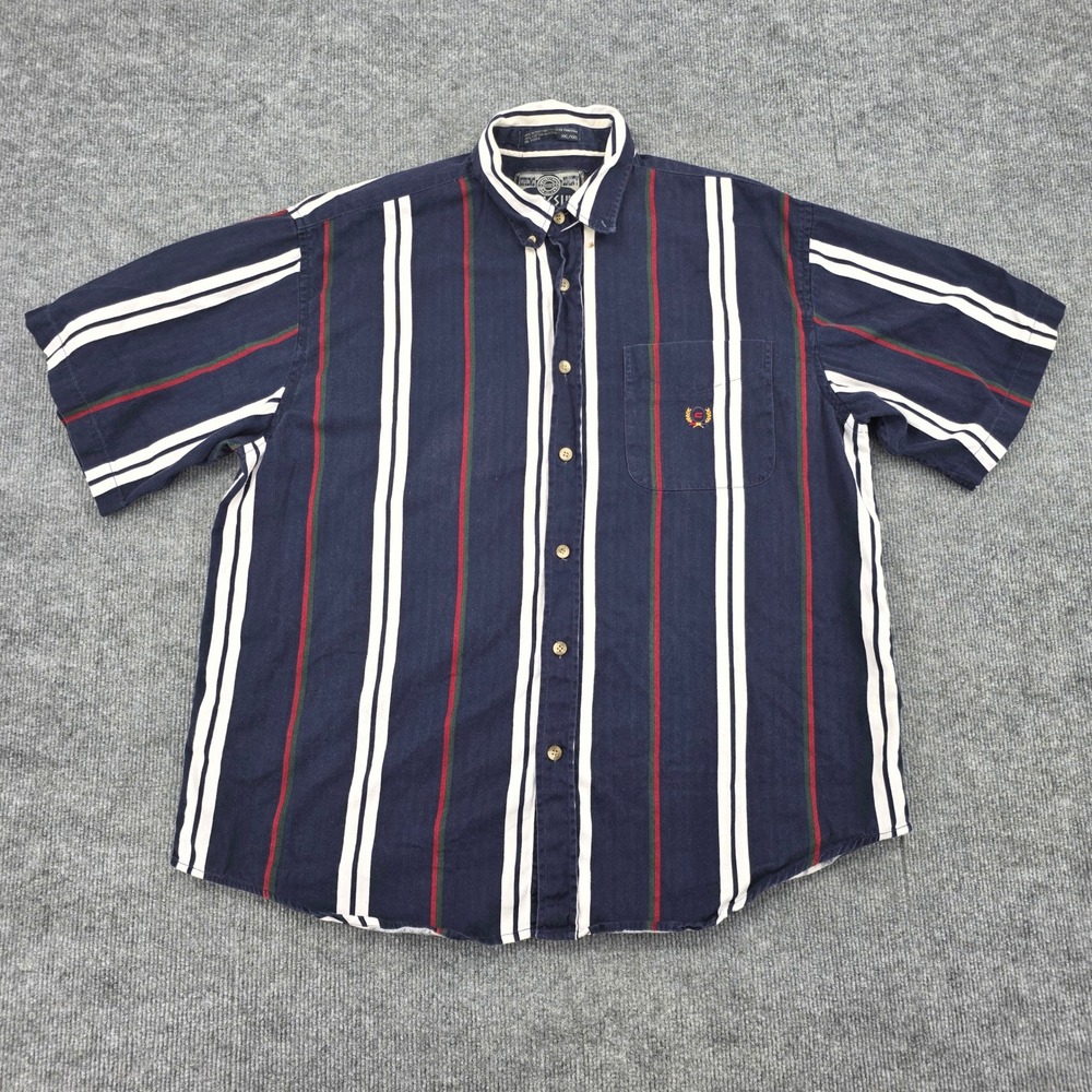 Coliseum Original Blues Mens XXL Striped Short Sleeve Button Up Shirt Navy Blue